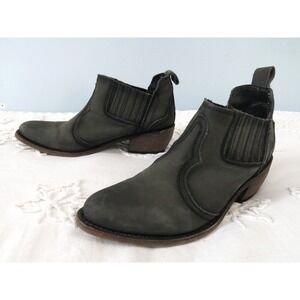 Liberty Black Womens 9 Charcoal Grey Nubuck Leather Western Ankle Boots Handmade